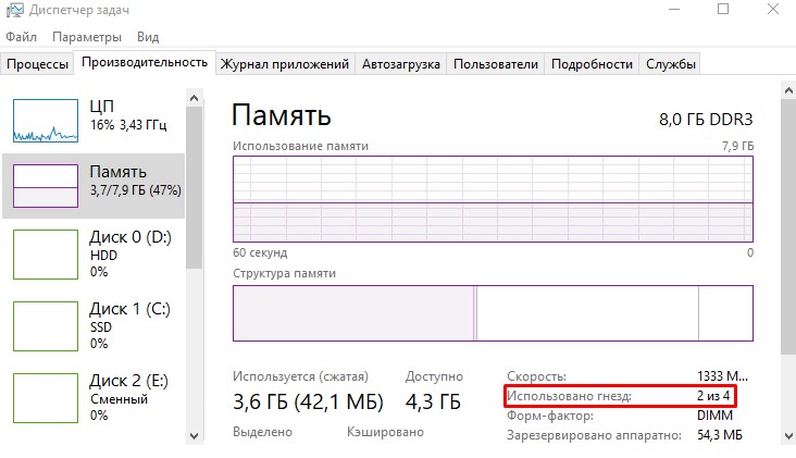 Перевіряємо наявність вільних слотів оперативної пам'яті на ПК із Windows 10