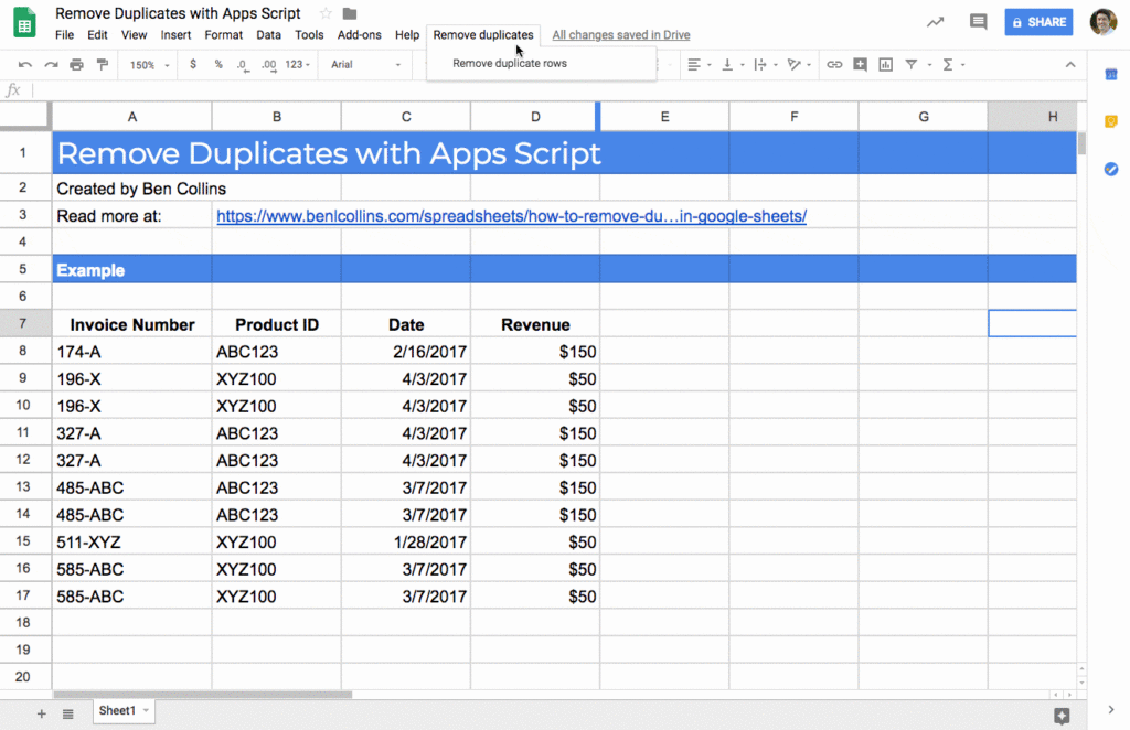 Як видалити дублікати в Google Sheets