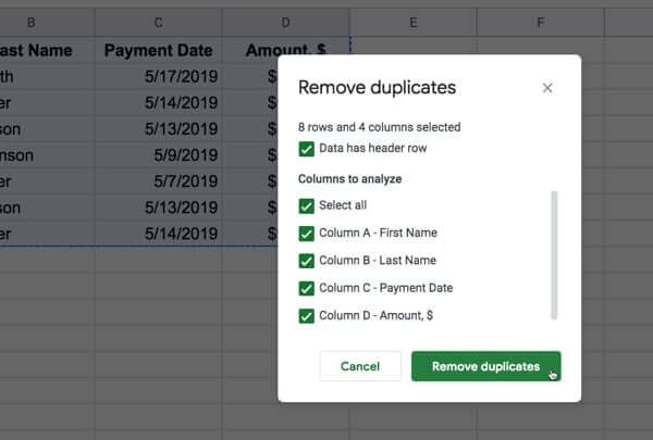 Як видалити дублікати в Google Sheets