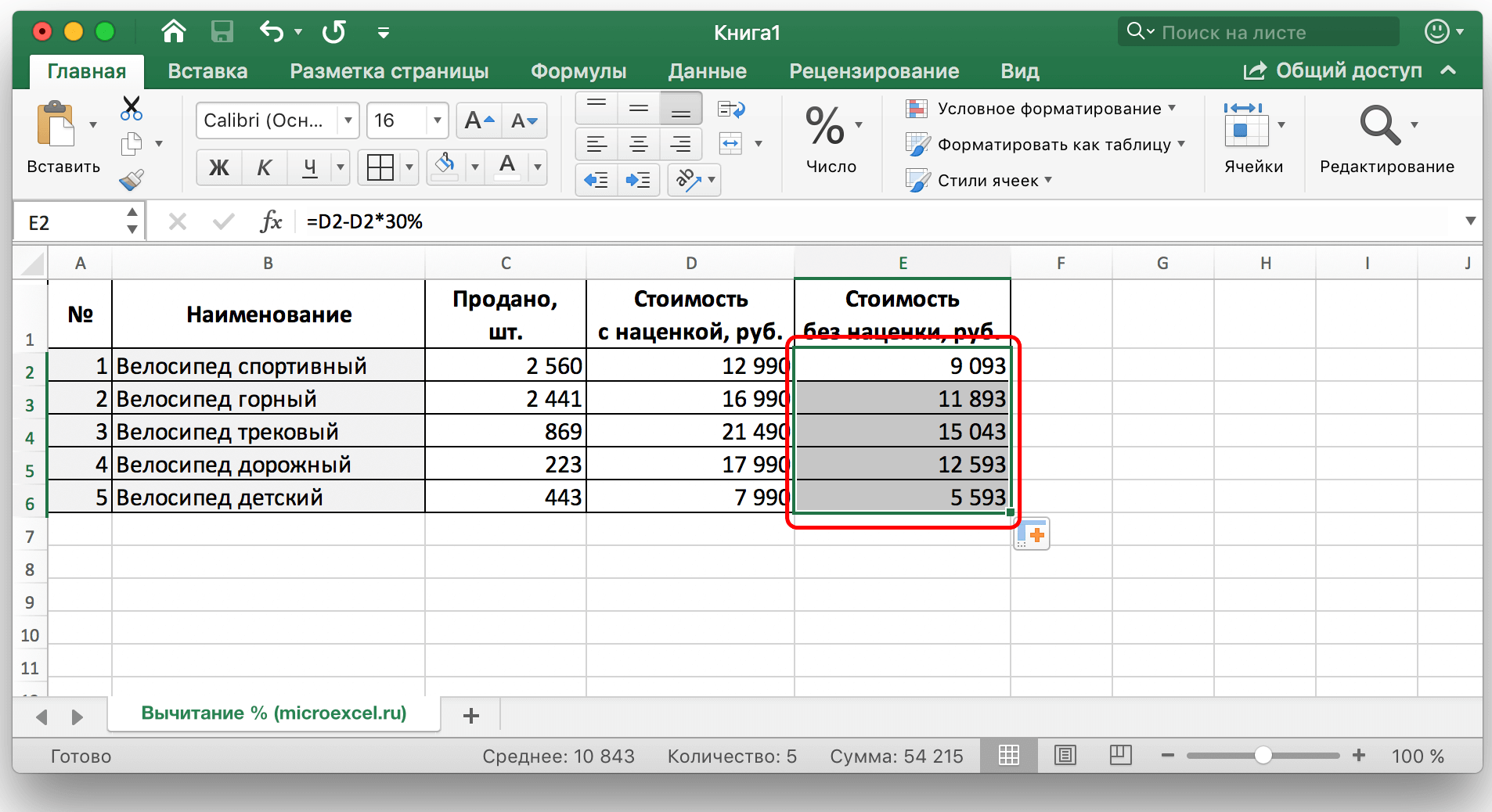 Відсоток числа від числа Excel (формула)