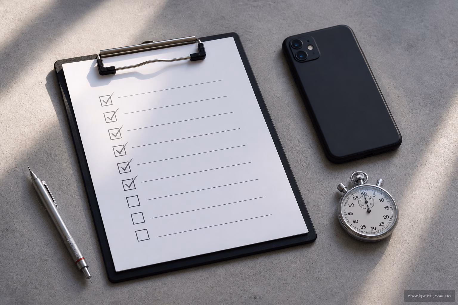 Паперовий чекліст із позначеними пунктами на робочому столі