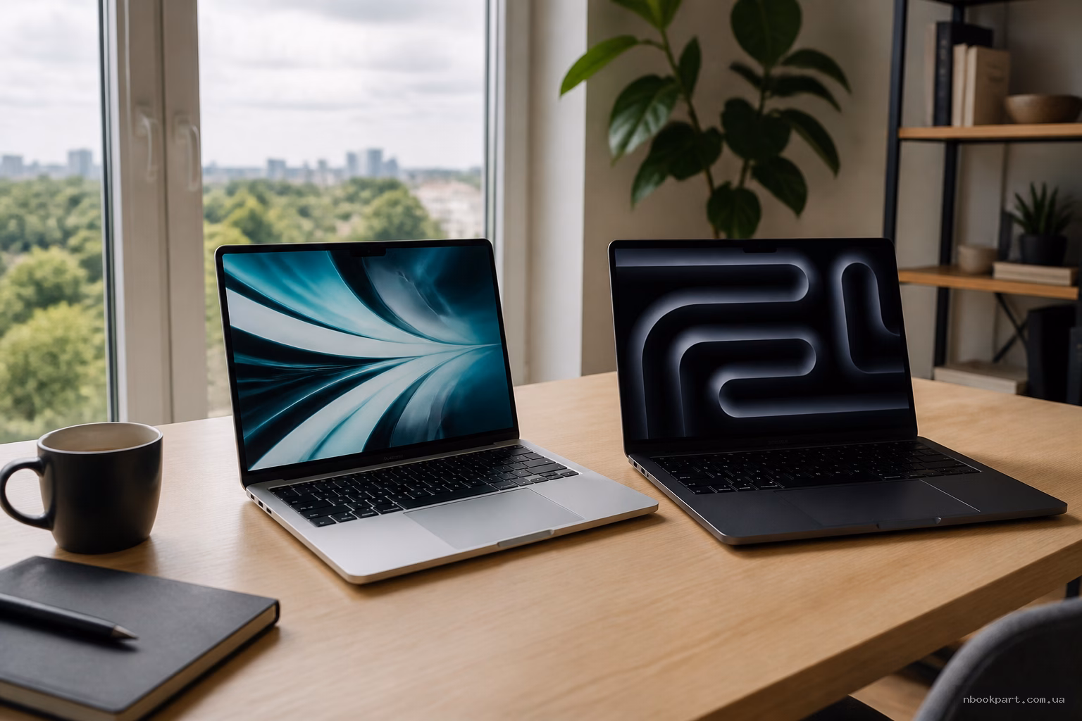 Два ноутбуки MacBook різних лінійок на робочому столі