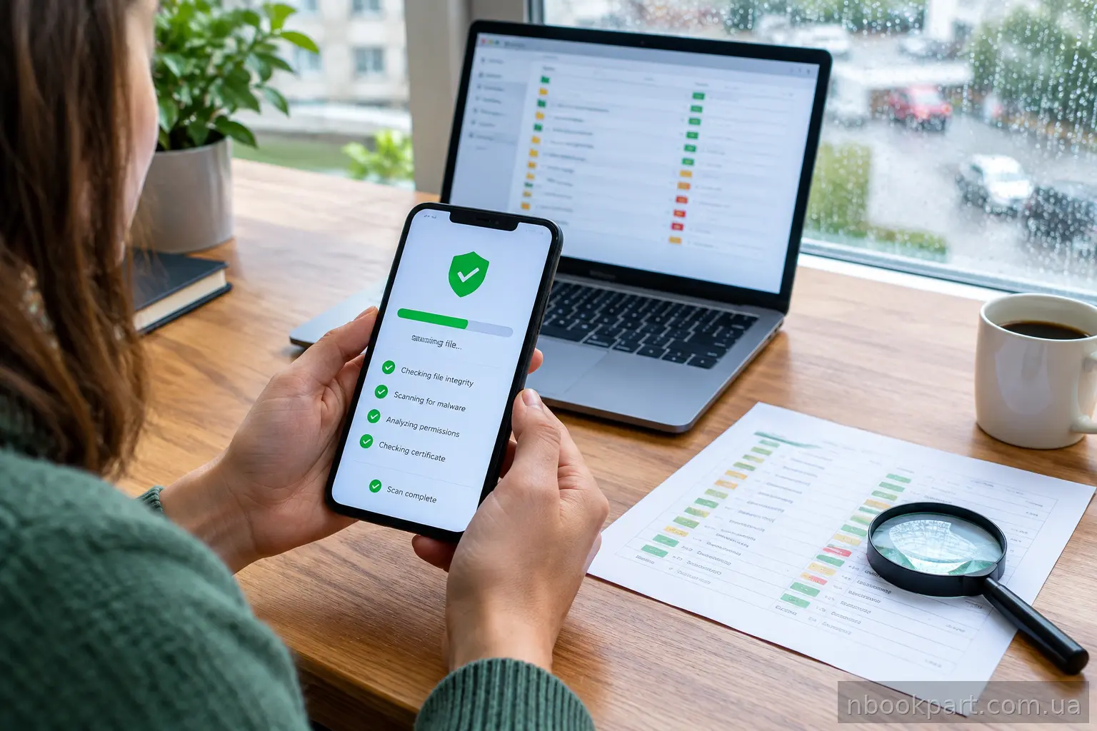 Людина перевіряє завантажений APK-файл на смартфоні перед встановленням